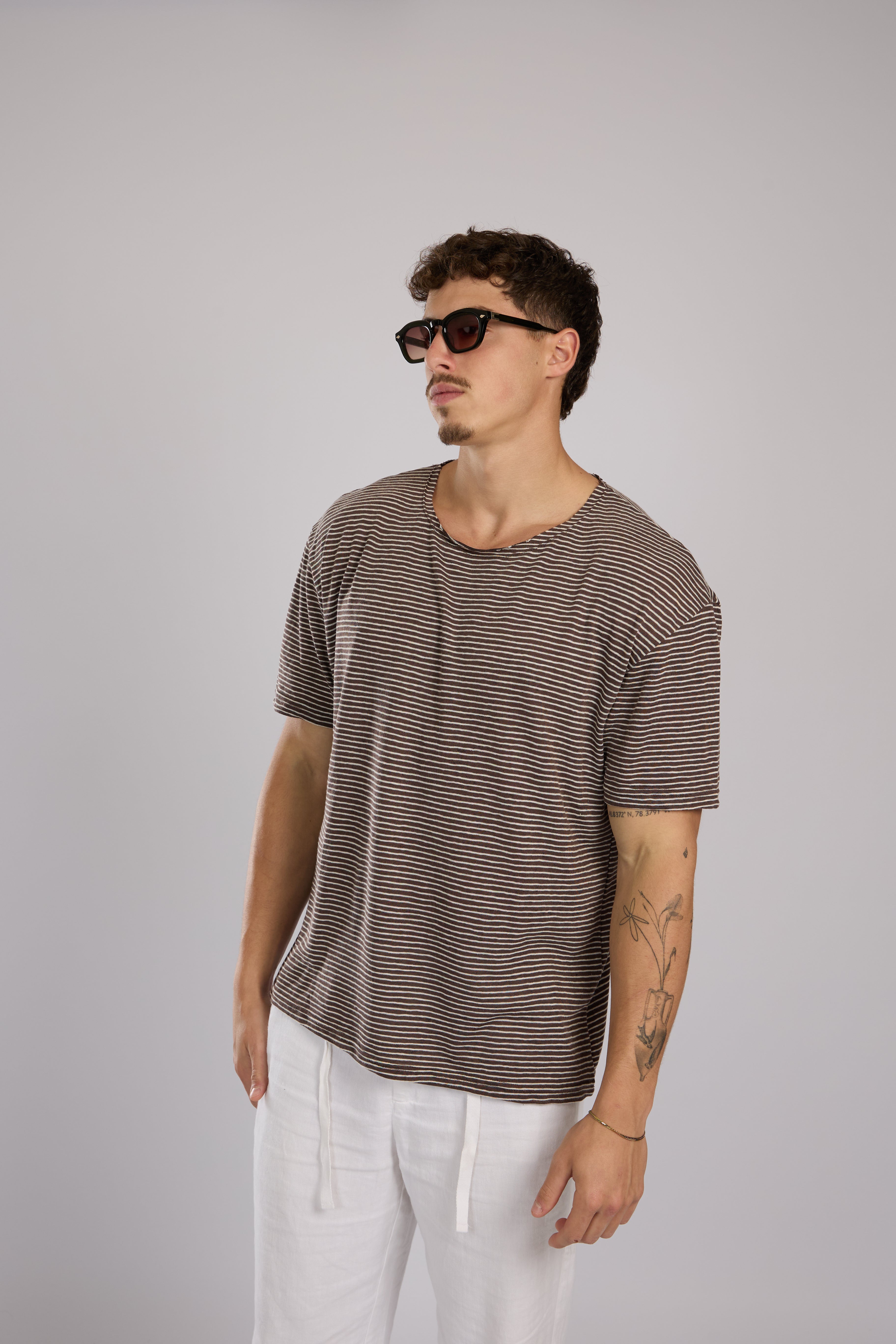 חולצה פסים קצרה - חום