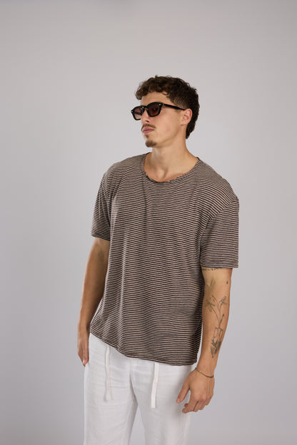 חולצה פסים קצרה - חום