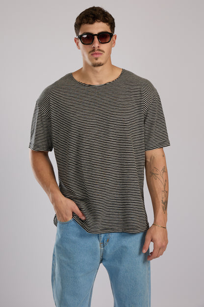 חולצה פסים קצרה - שחור