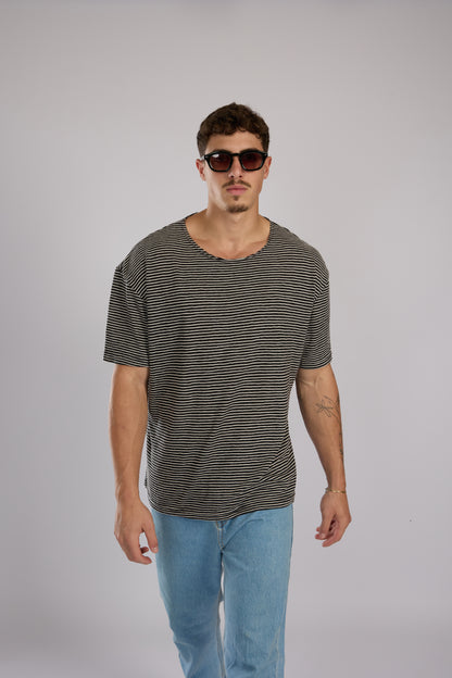 חולצה פסים קצרה - שחור