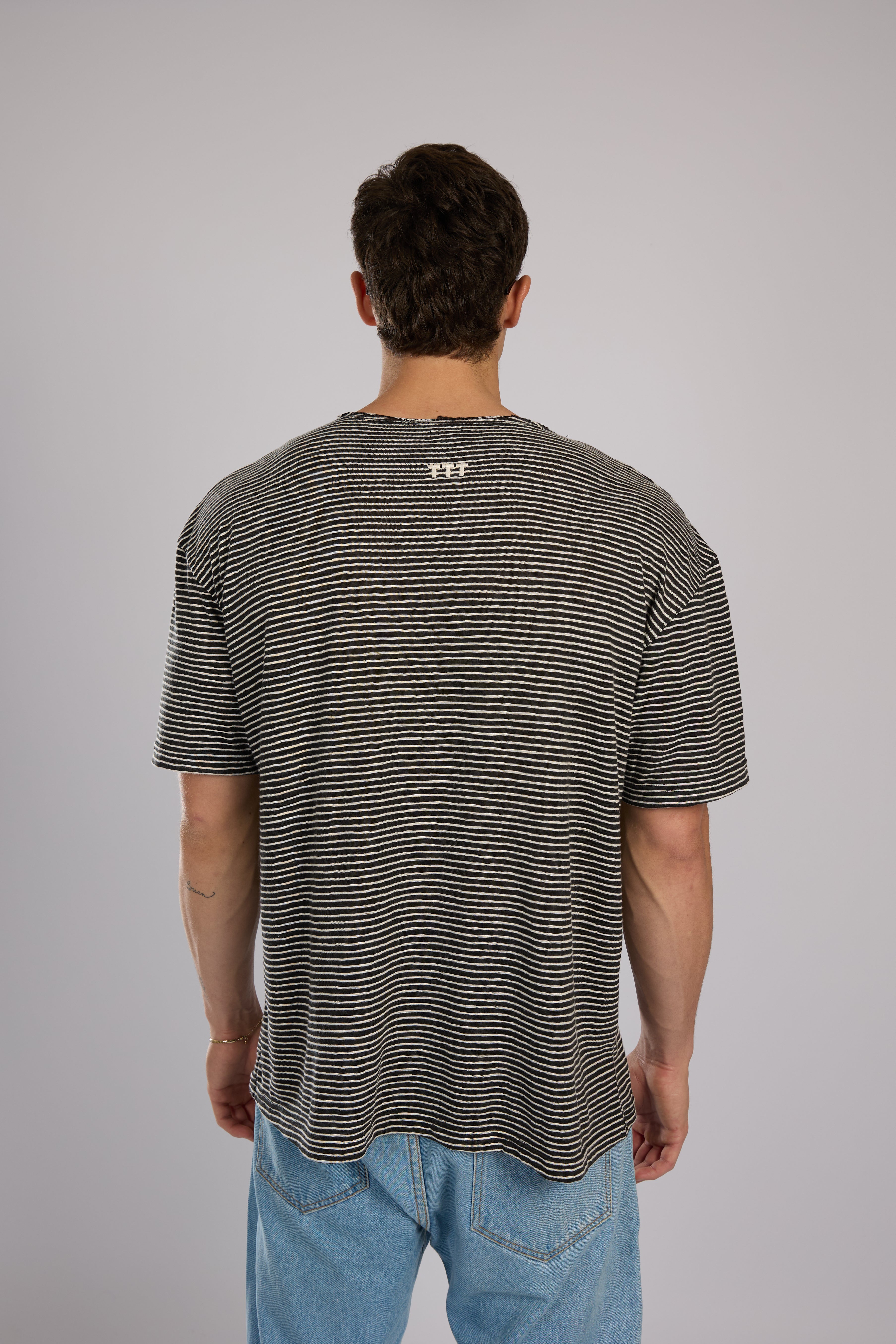 חולצה פסים קצרה - שחור