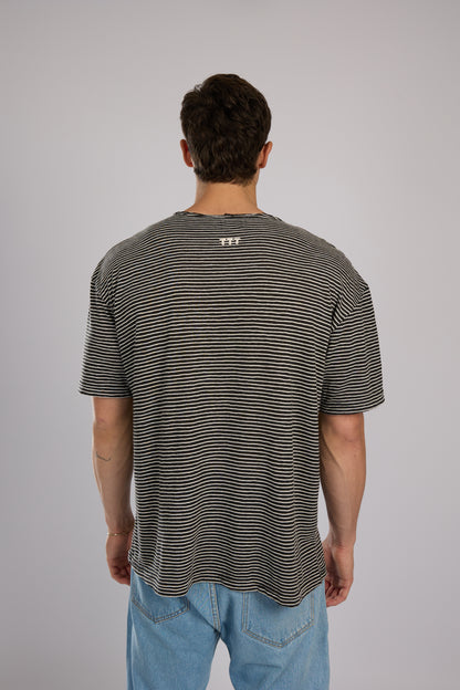 חולצה פסים קצרה - שחור