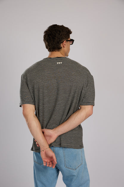 חולצה פסים קצרה - שחור