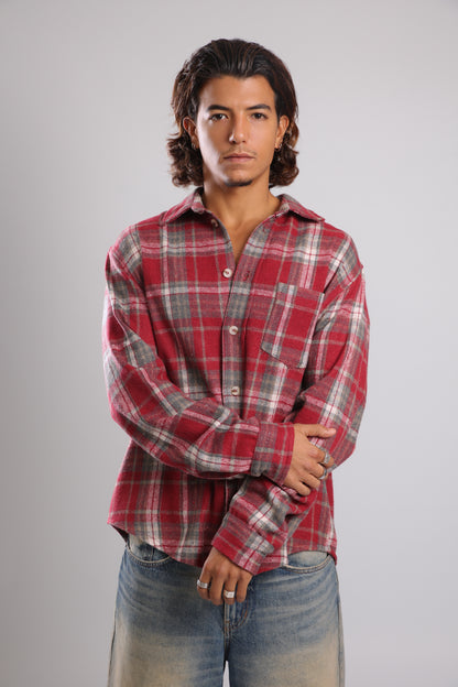 מכופתרת פלנל - אדום