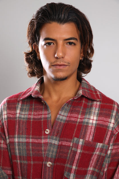 מכופתרת פלנל - אדום