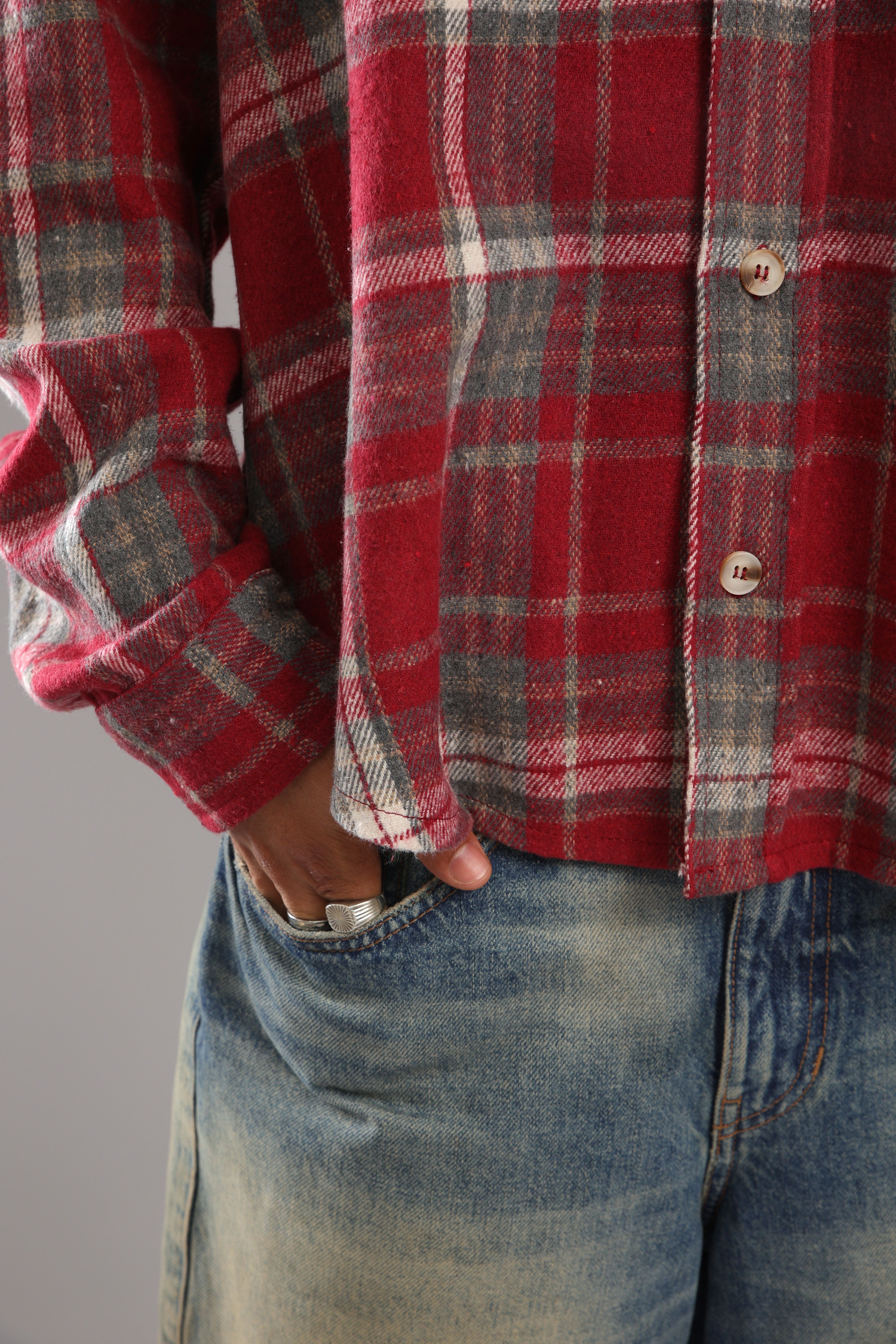מכופתרת פלנל - אדום