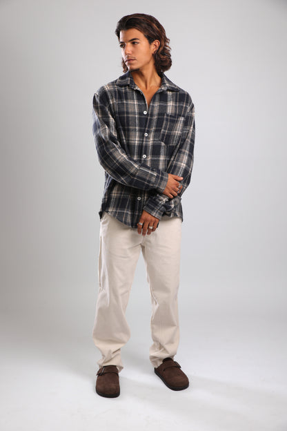 מכופתרת פלנל - אפור כחול