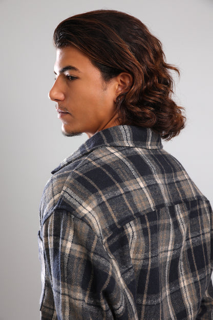 מכופתרת פלנל - אפור כחול