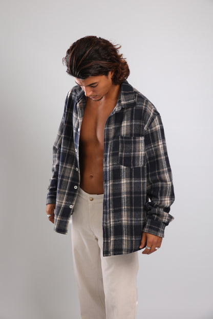 מכופתרת פלנל - אפור כחול