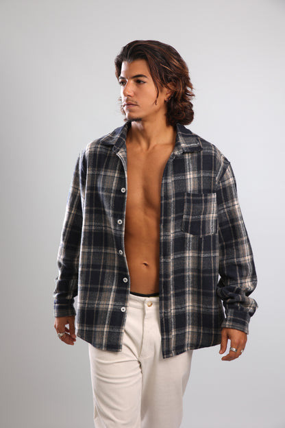 מכופתרת פלנל - אפור כחול