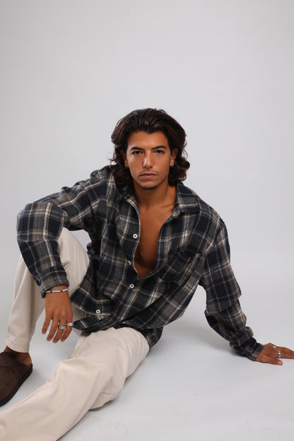 מכופתרת פלנל - אפור כחול