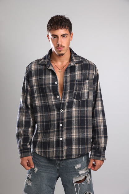 מכופתרת פלנל - אפור כחול