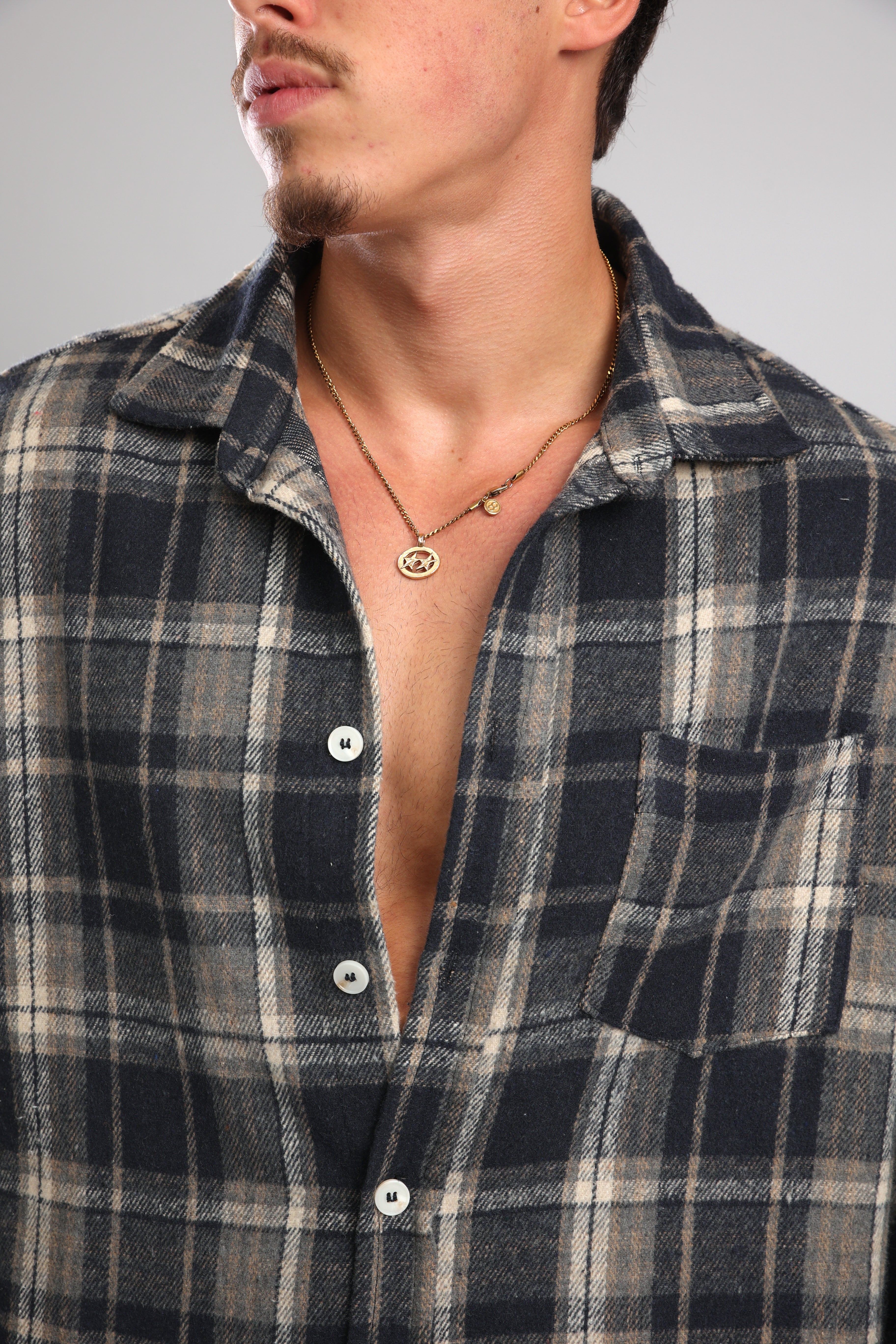 מכופתרת פלנל - אפור כחול