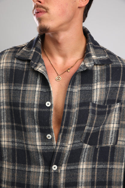 מכופתרת פלנל - אפור כחול