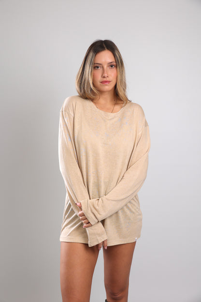 חולצה ארוכה לנשים - אבן