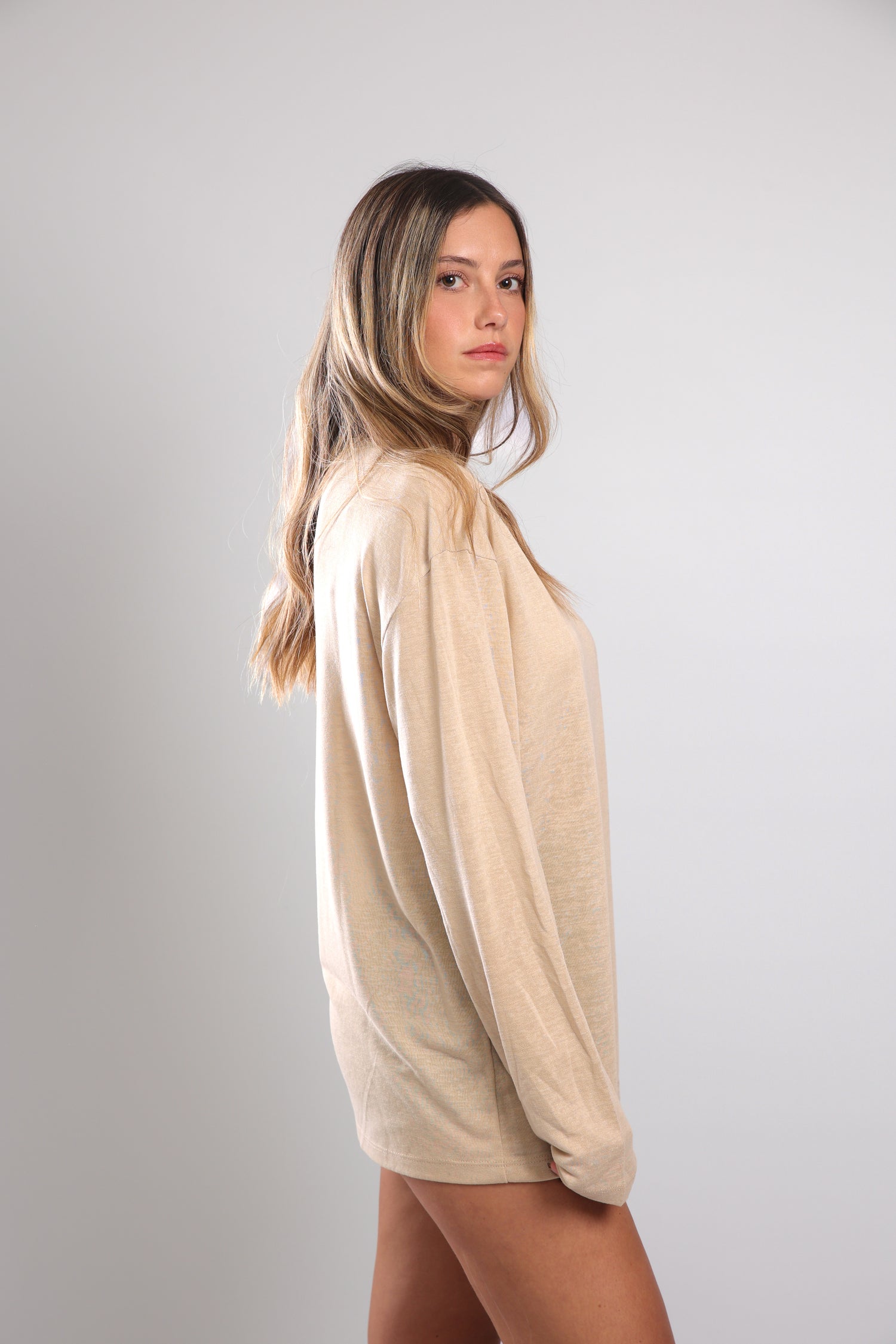 חולצה ארוכה לנשים - אבן