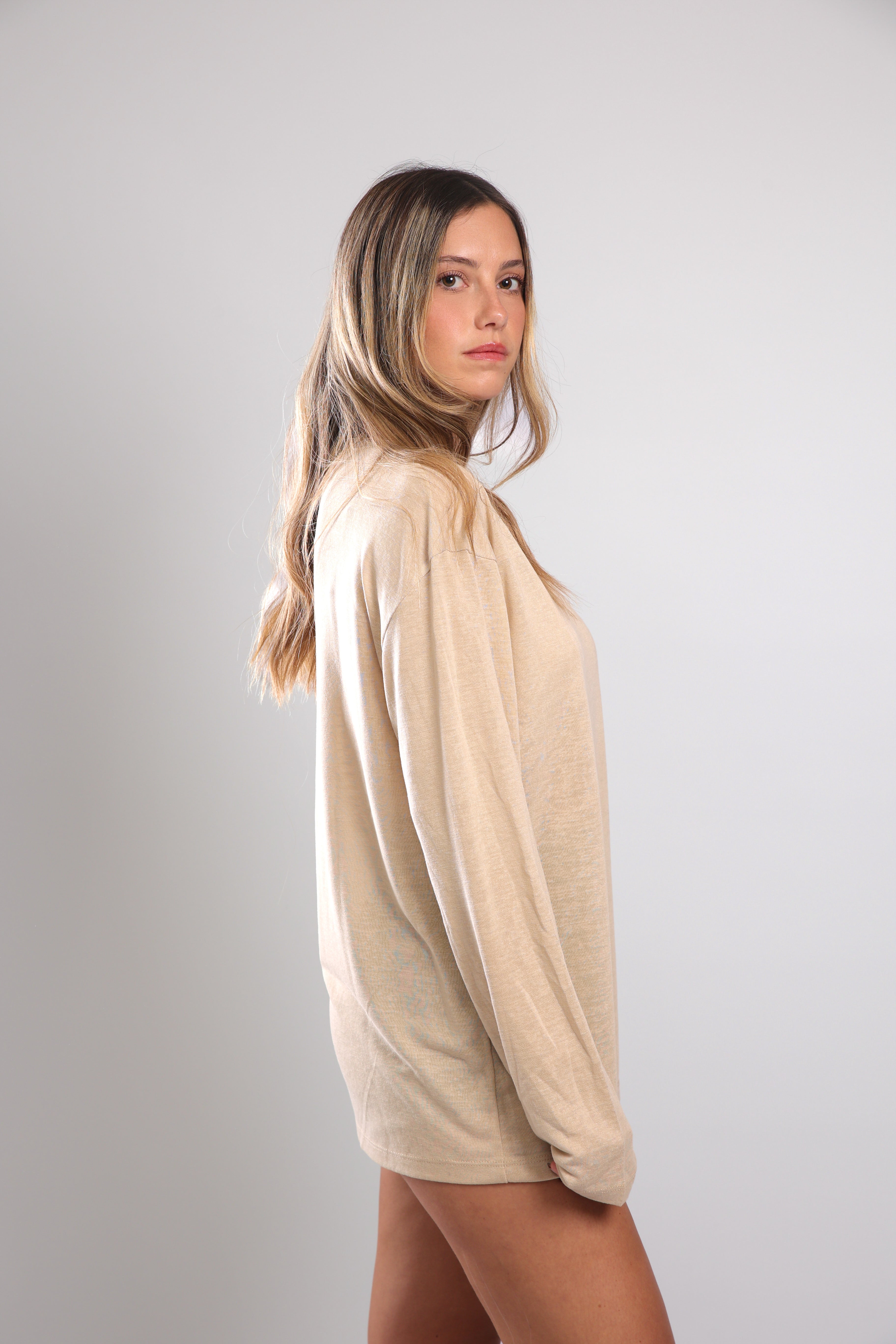 חולצה ארוכה לנשים - אבן