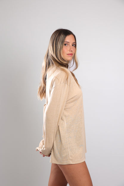 חולצה ארוכה לנשים - אבן