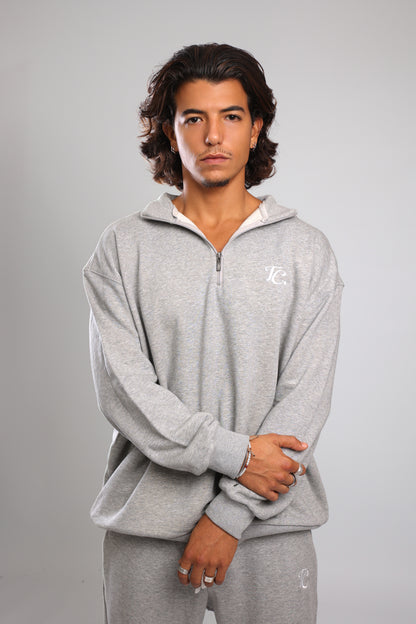 סוושירט חצי רוכסן - אפור מלאנז