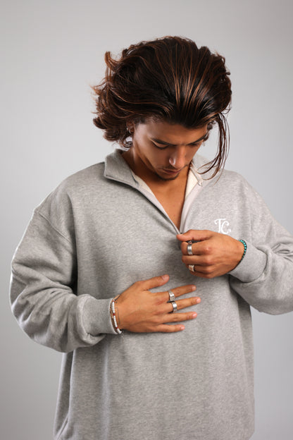 סוושירט חצי רוכסן - אפור מלאנז