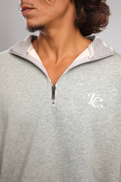 סוושירט חצי רוכסן - אפור מלאנז