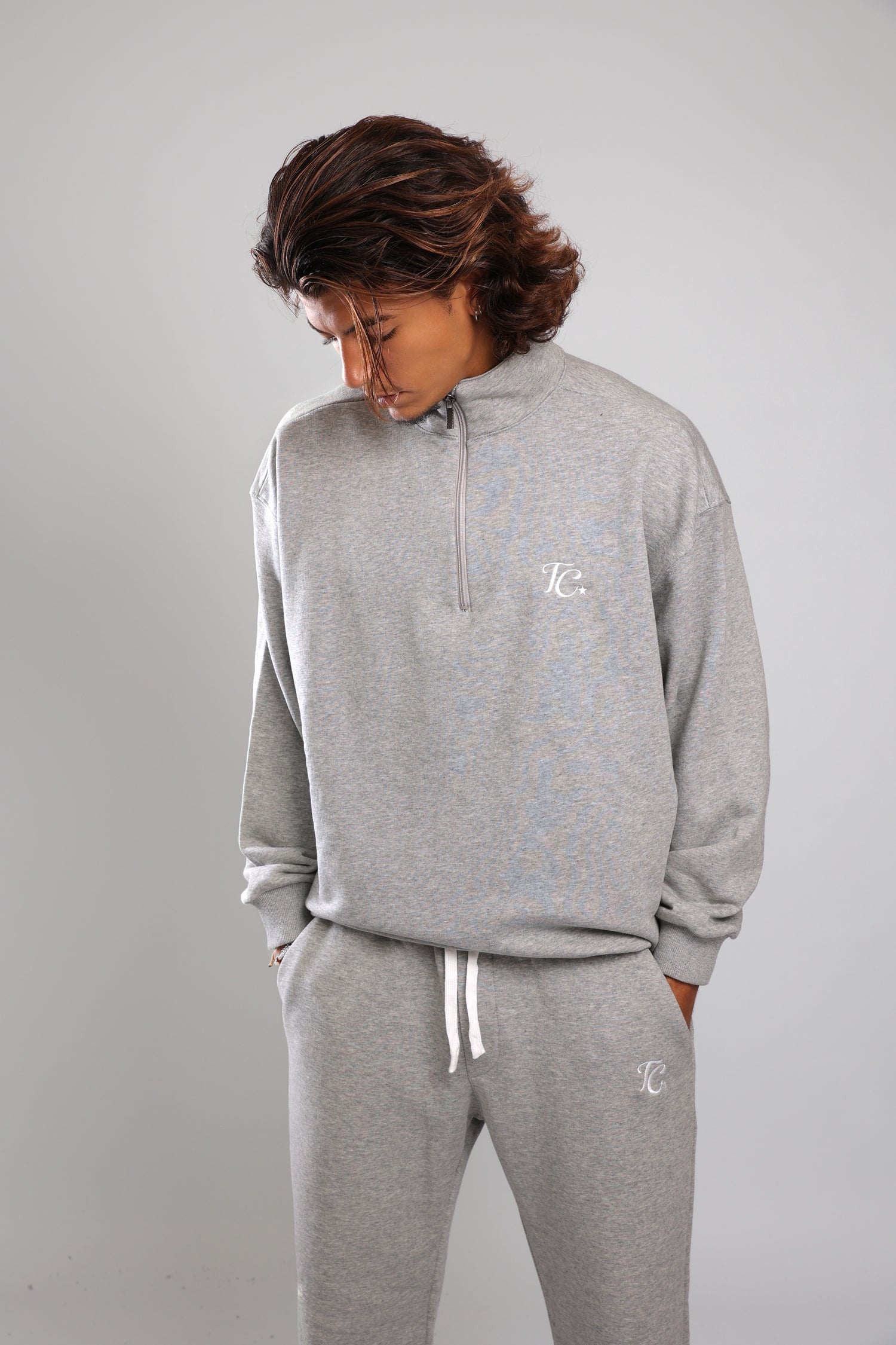 סוושירט חצי רוכסן - אפור מלאנז