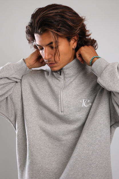 סוושירט חצי רוכסן - אפור מלאנז