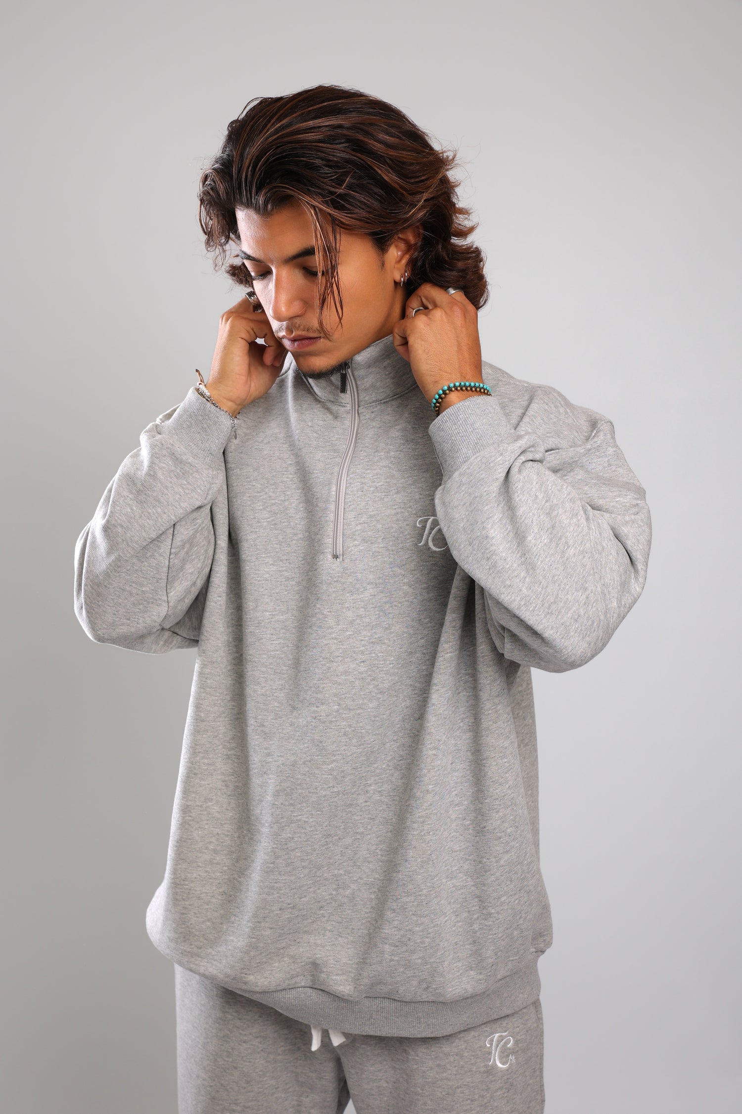 סוושירט חצי רוכסן - אפור מלאנז