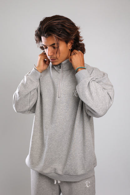 סוושירט חצי רוכסן - אפור מלאנז