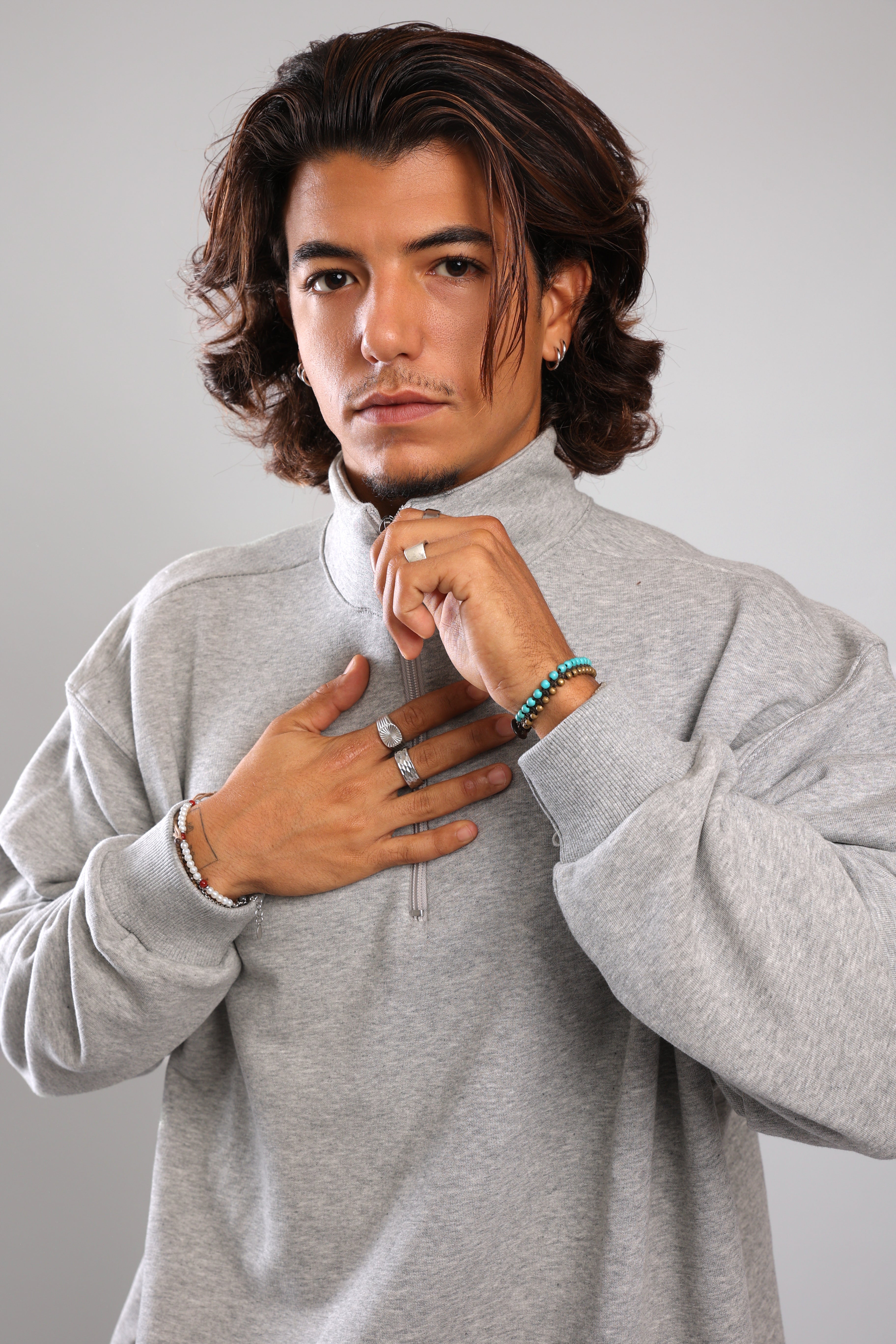 סוושירט חצי רוכסן - אפור מלאנז