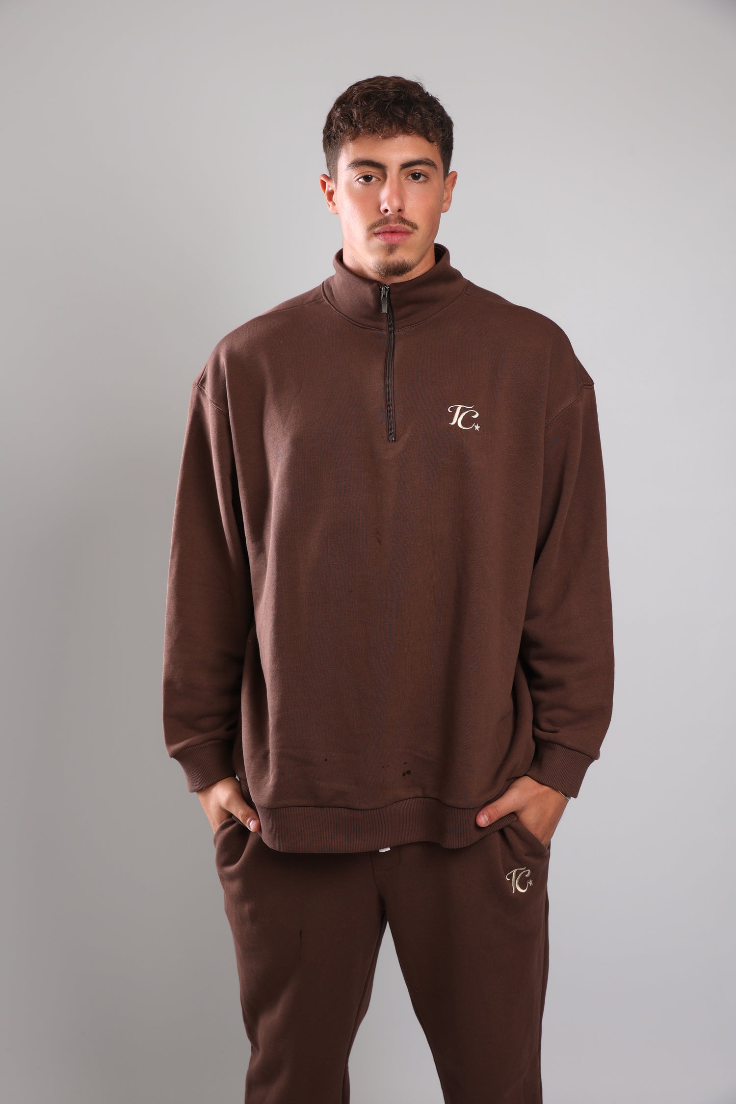 סוושירט חצי רוכסן - חום