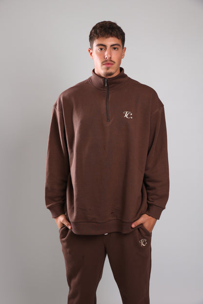 סוושירט חצי רוכסן - חום