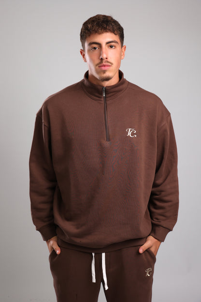 סוושירט חצי רוכסן - חום