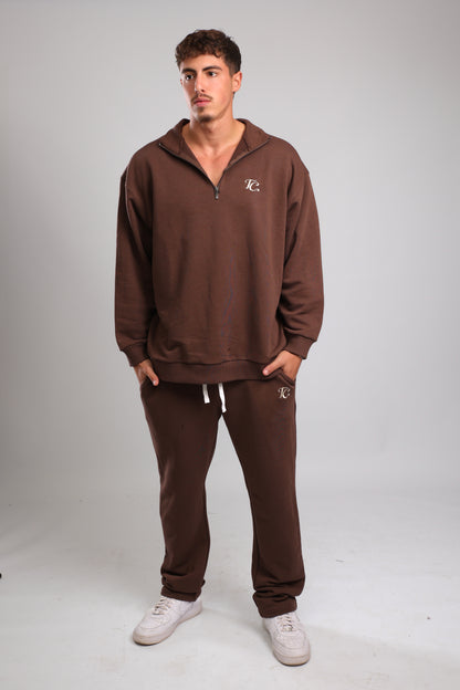 סוושירט חצי רוכסן - חום