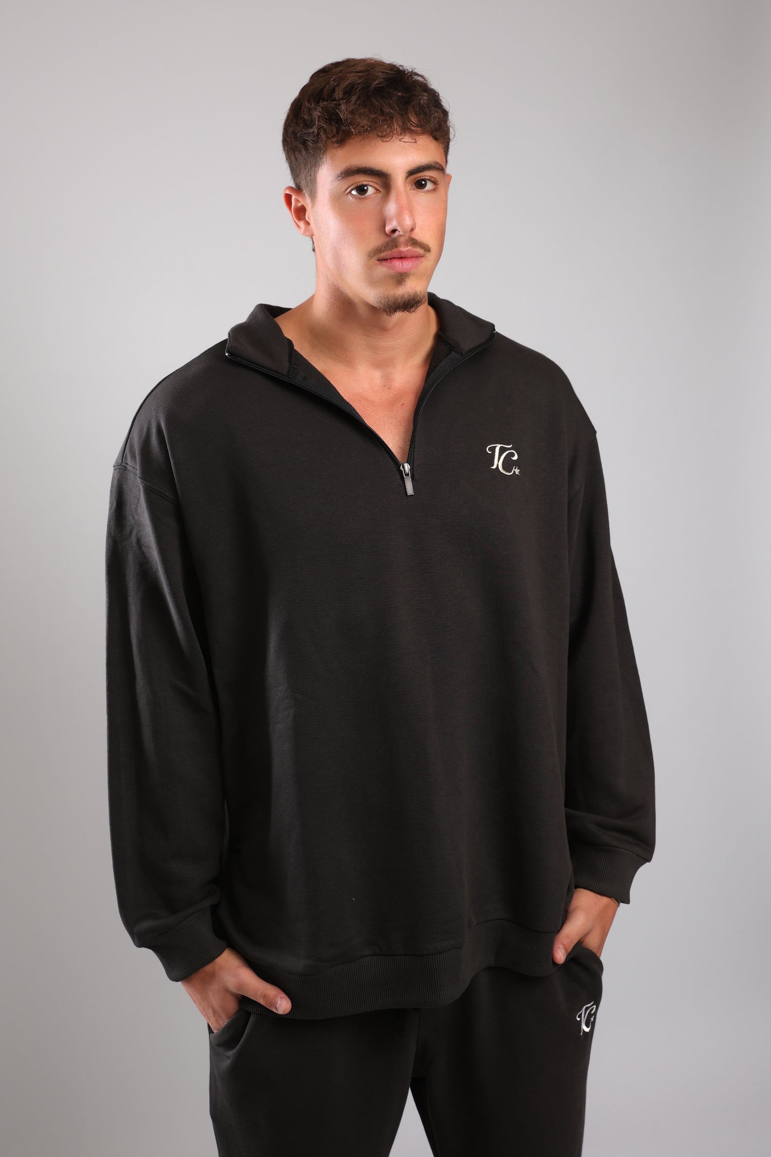 סוושירט חצי רוכסן - פחם