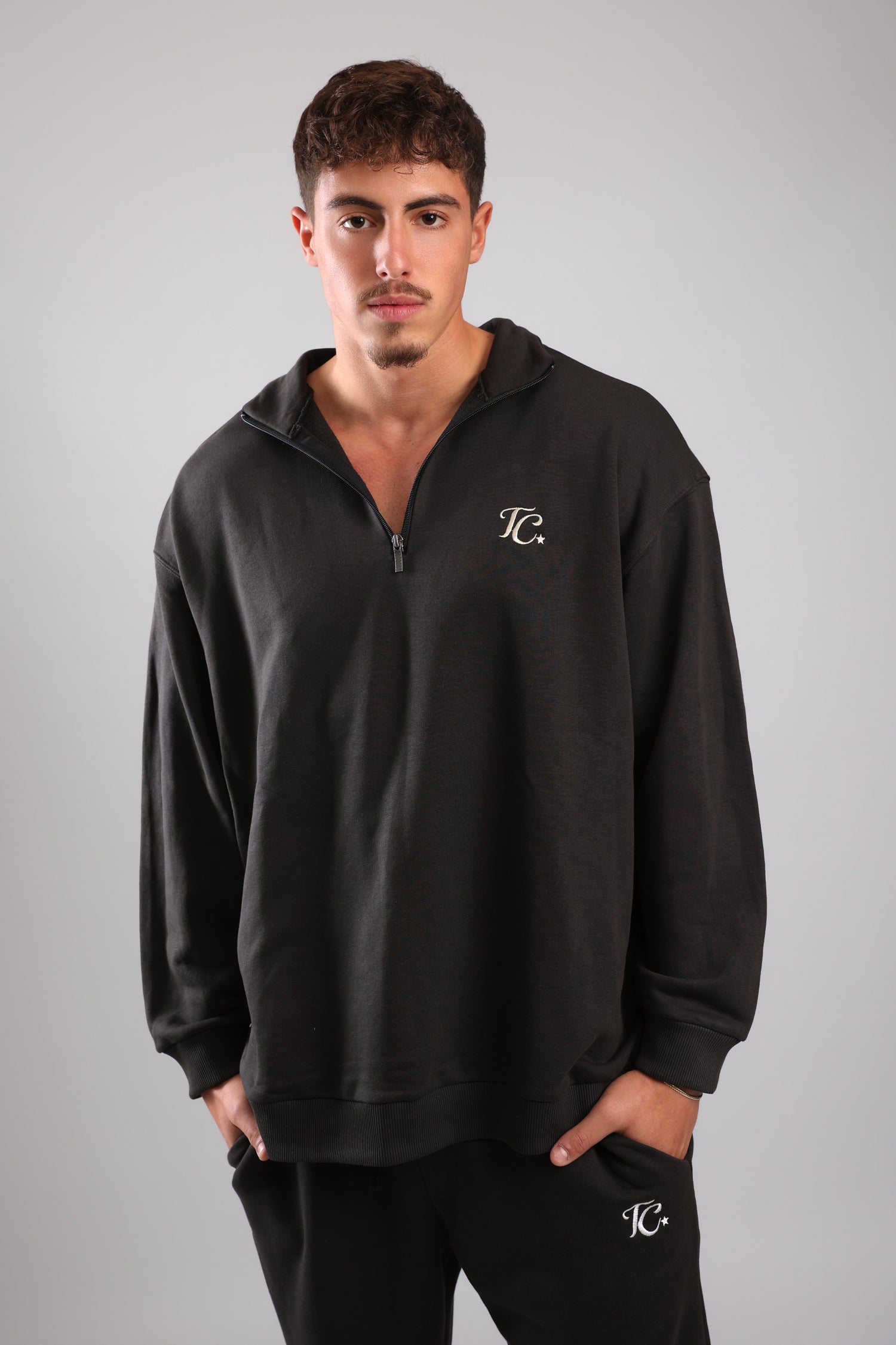 סוושירט חצי רוכסן - פחם