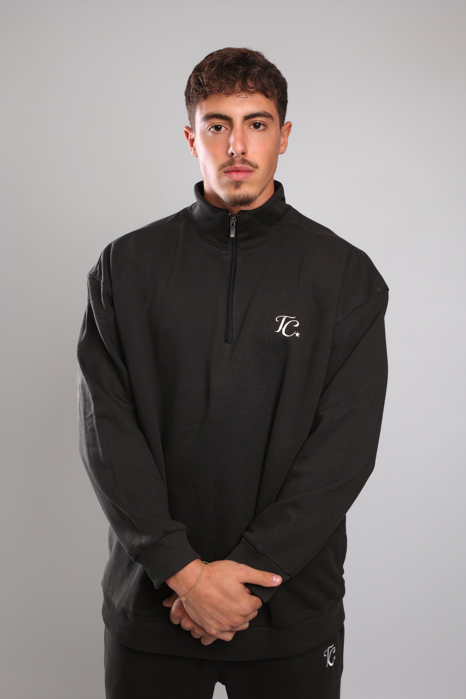 סוושירט חצי רוכסן - פחם