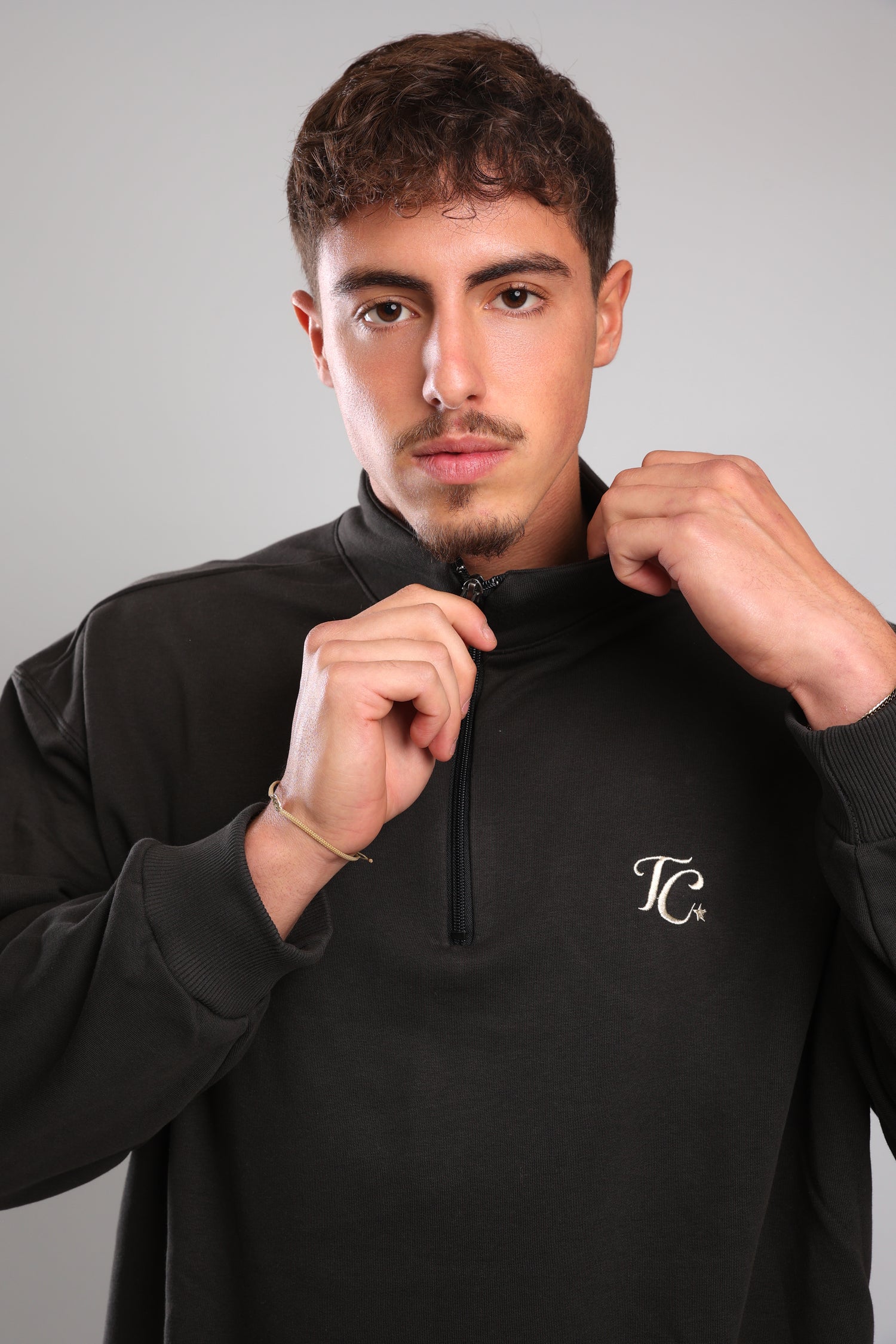 סוושירט חצי רוכסן - פחם