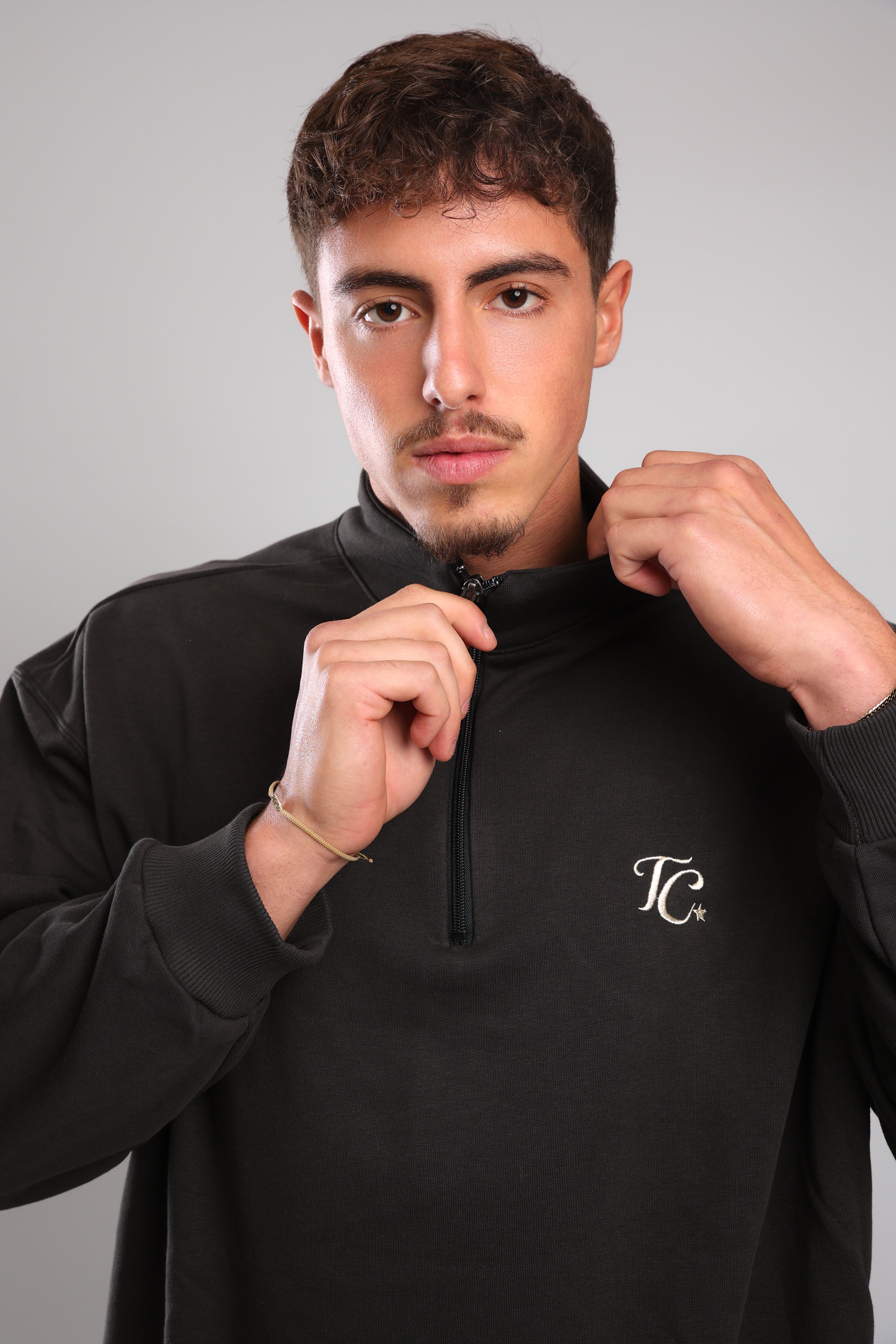 סוושירט חצי רוכסן - פחם