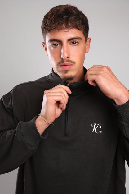 סוושירט חצי רוכסן - פחם