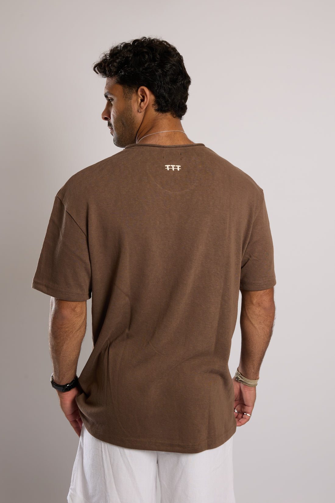 חולצה קצרה פשתן כבדה - חום