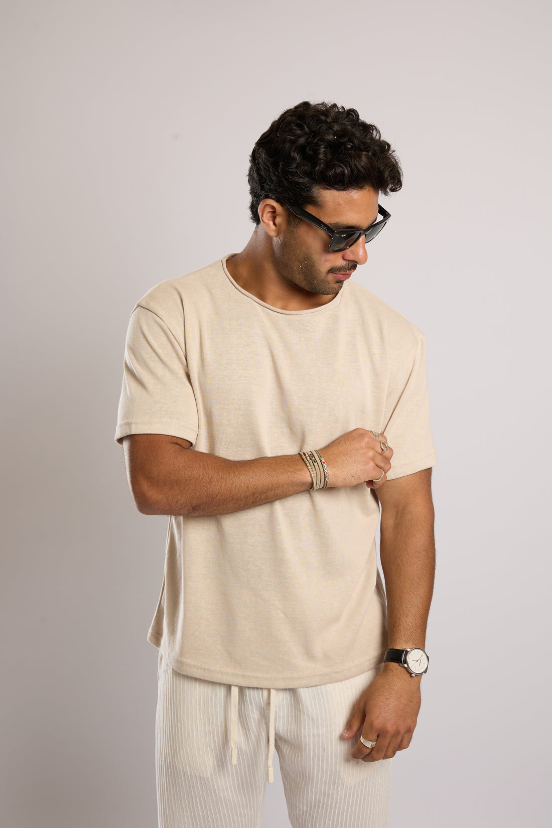 חולצה קצרה פשתן כבדה - קרם