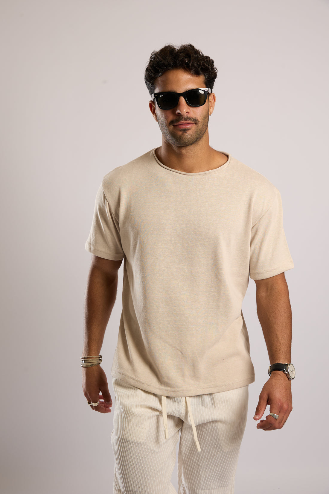 חולצה קצרה פשתן כבדה - קרם