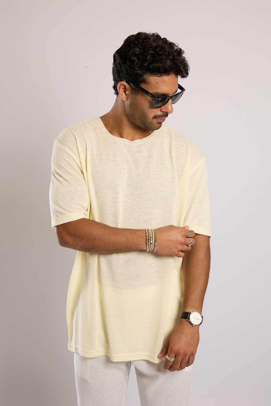 חולצה קצרה פשתן - צהוב בננה