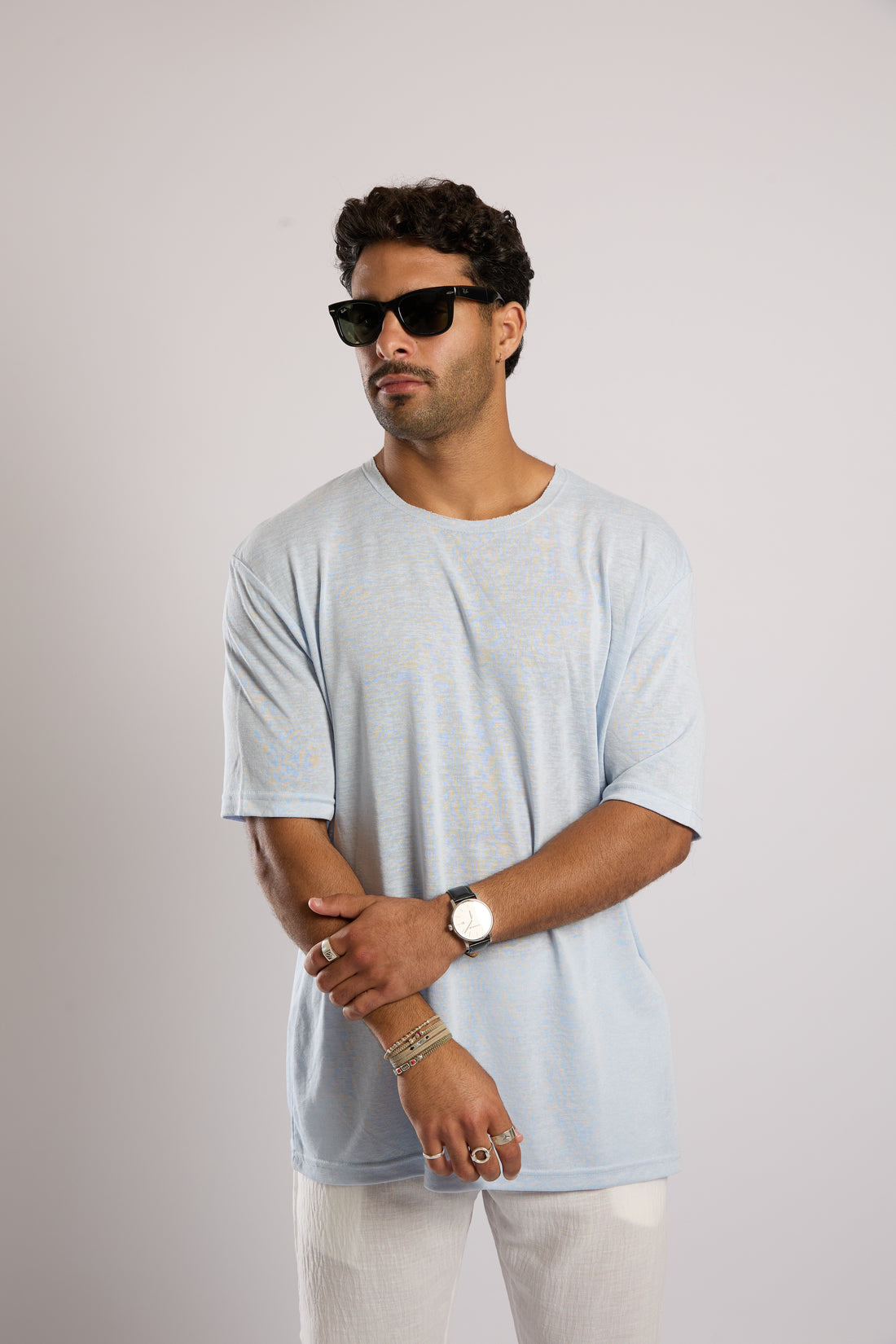 חולצה קצרה פשתן - תכלת