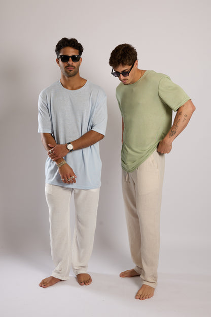חולצה קצרה פשתן - ירוק פיסטוק