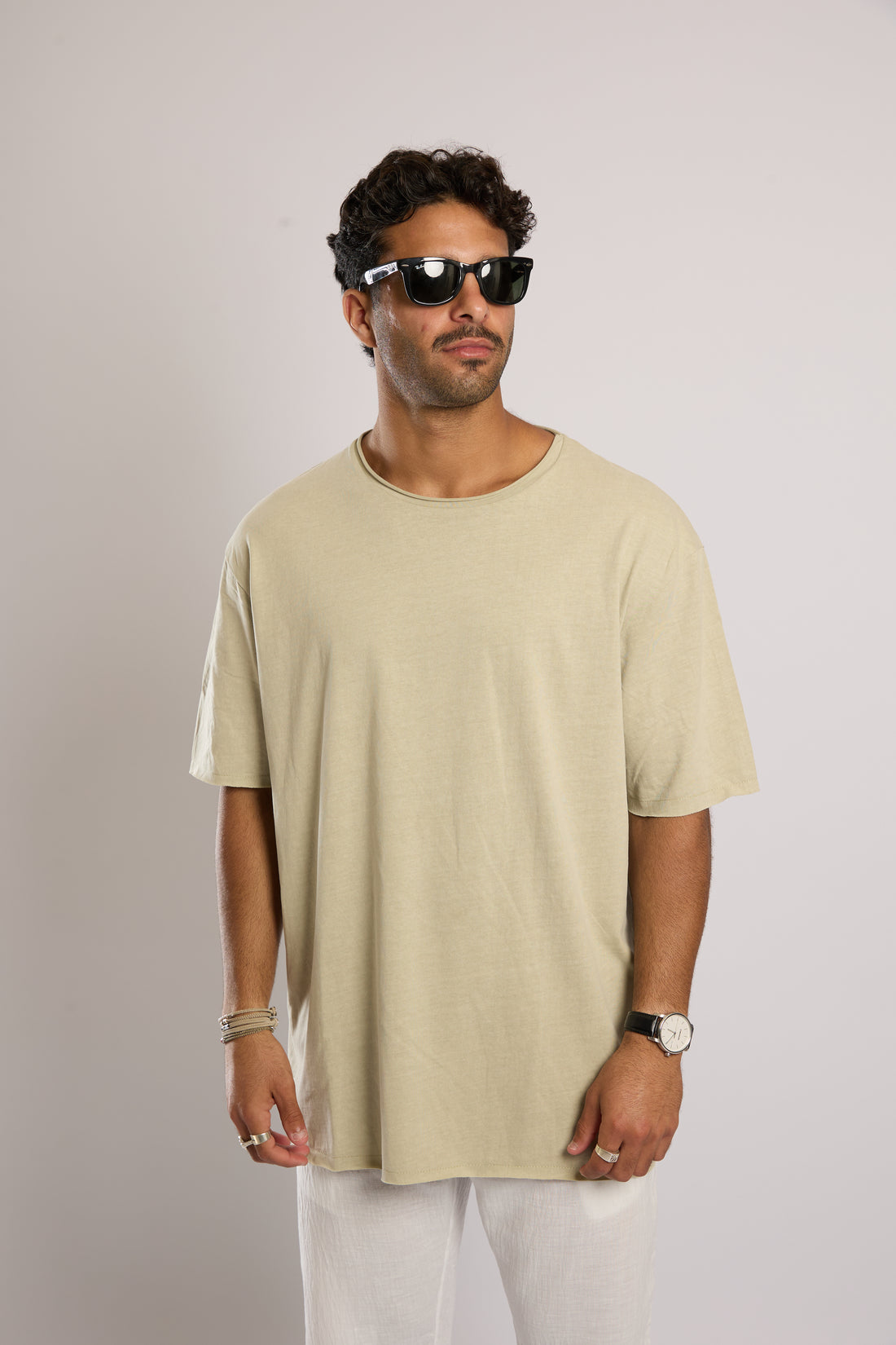 חולצה קצרה שטופה - אבן