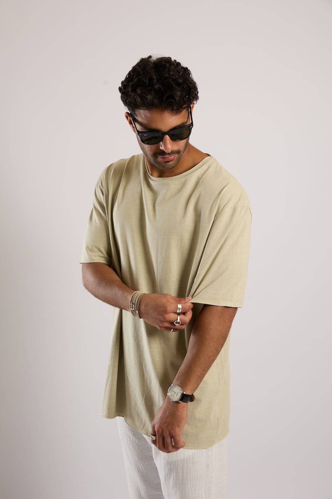 חולצה קצרה שטופה - אבן