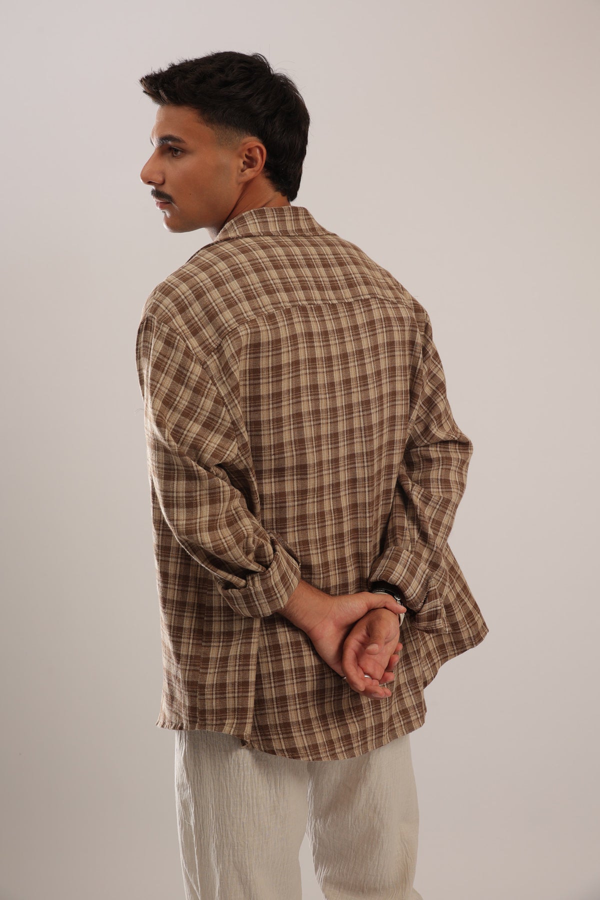 מכופתרת פלנל - חום בהיר