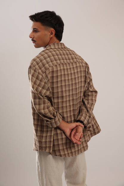 מכופתרת פלנל - חום בהיר